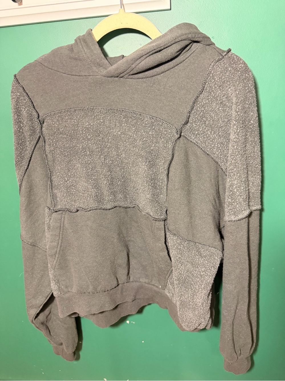 aerie Patchwork Texture Hooded Sweatshirt - Gray
